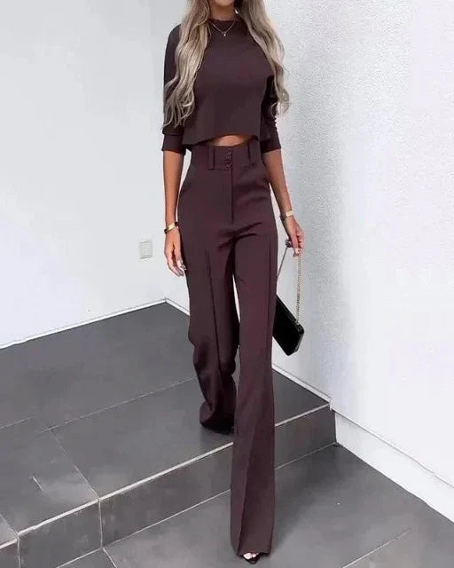 Alwine | Elegantes Damen-Set mit Crop-Top und Hose