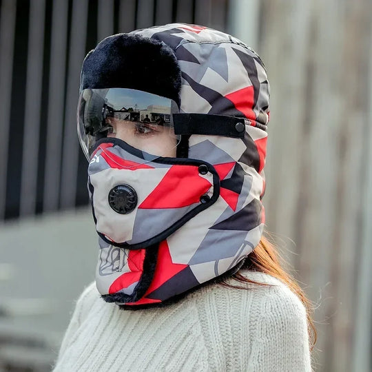 Unisex Winter Ski-Mütze mit Windschutz und Goggles