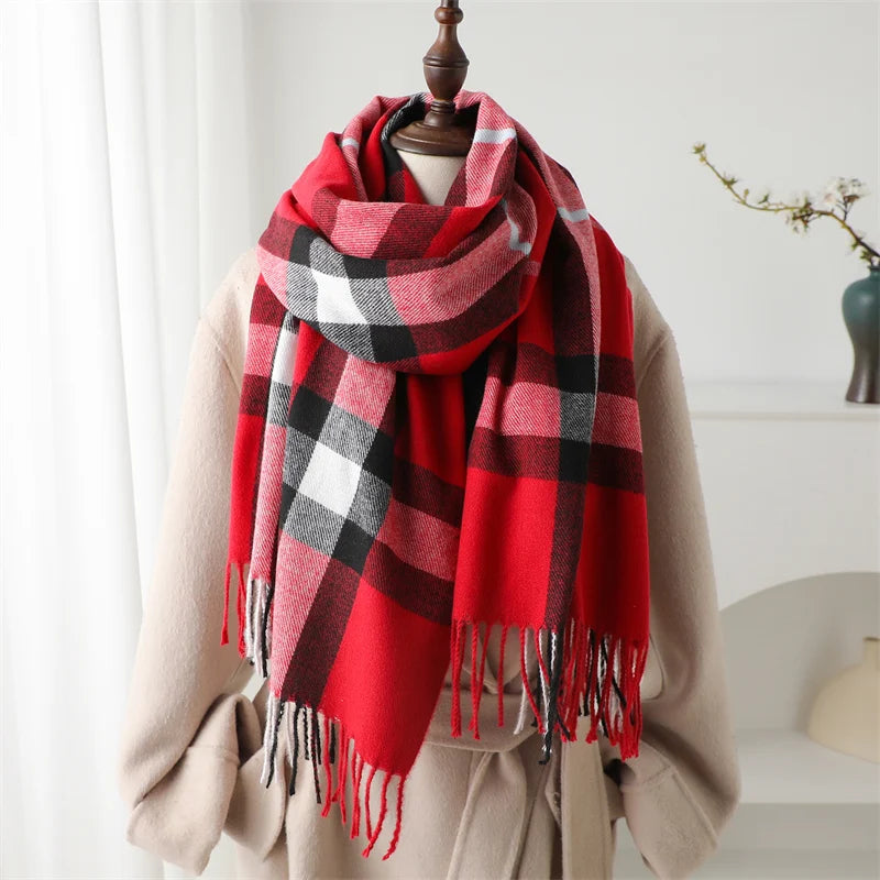 Veyloris | Luxus Winter Plaid Kaschmir-Schal mit Fransen