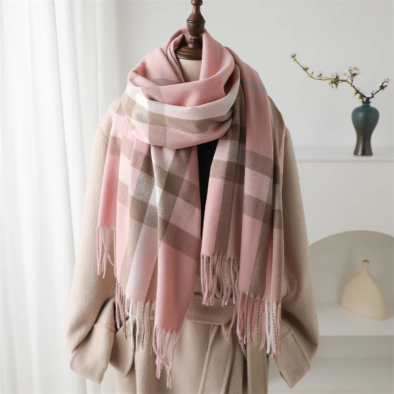 Veyloris | Luxus Winter Plaid Kaschmir-Schal mit Fransen