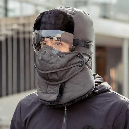 Unisex Winter Ski-Mütze mit Windschutz und Goggles