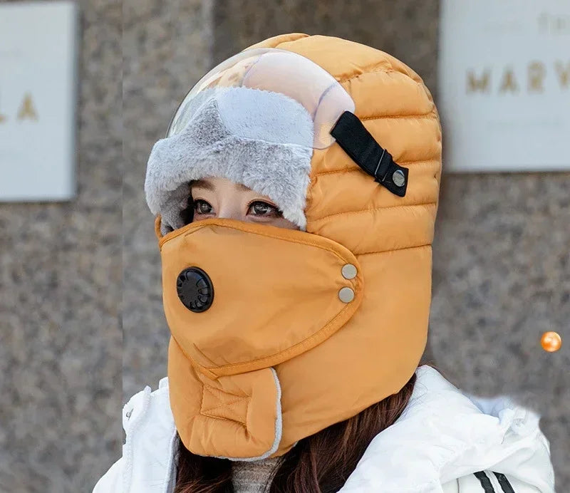 Unisex Winter Ski-Mütze mit Windschutz und Goggles