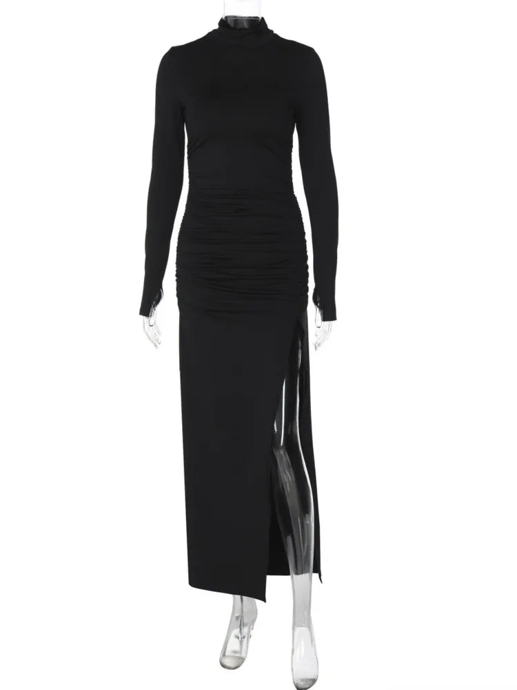 Loretta | Maxi-Kleid mit Rollkragen und Beinschlitz