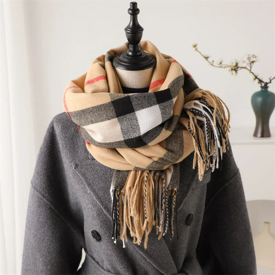 Veyloris | Luxus Winter Plaid Kaschmir-Schal mit Fransen