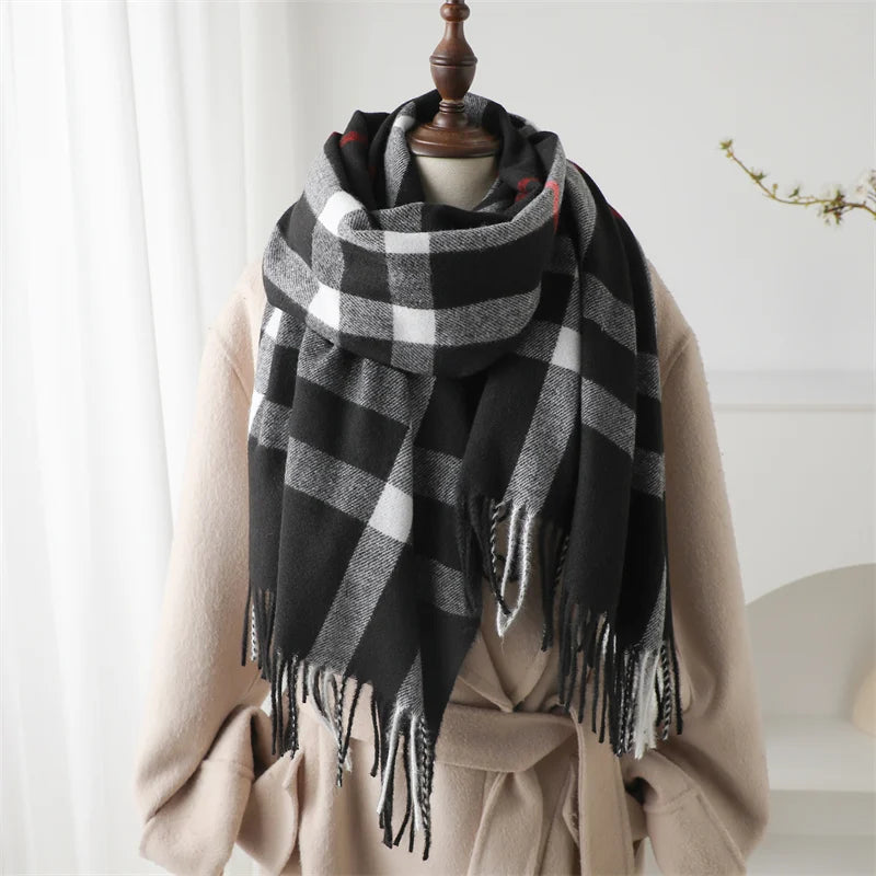 Veyloris | Luxus Winter Plaid Kaschmir-Schal mit Fransen