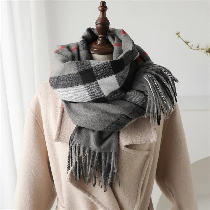 Veyloris | Luxus Winter Plaid Kaschmir-Schal mit Fransen