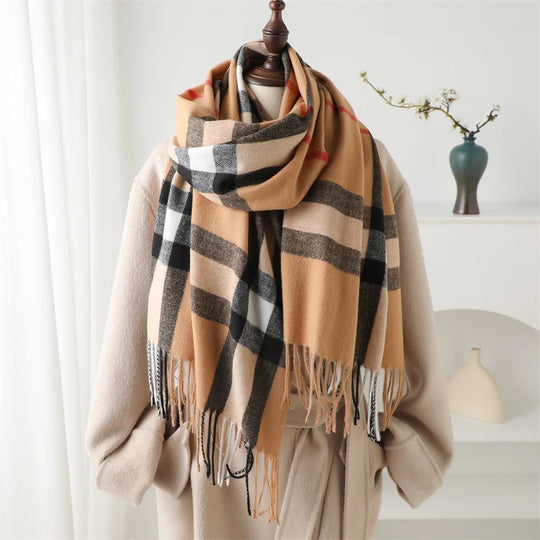 Veyloris | Luxus Winter Plaid Kaschmir-Schal mit Fransen