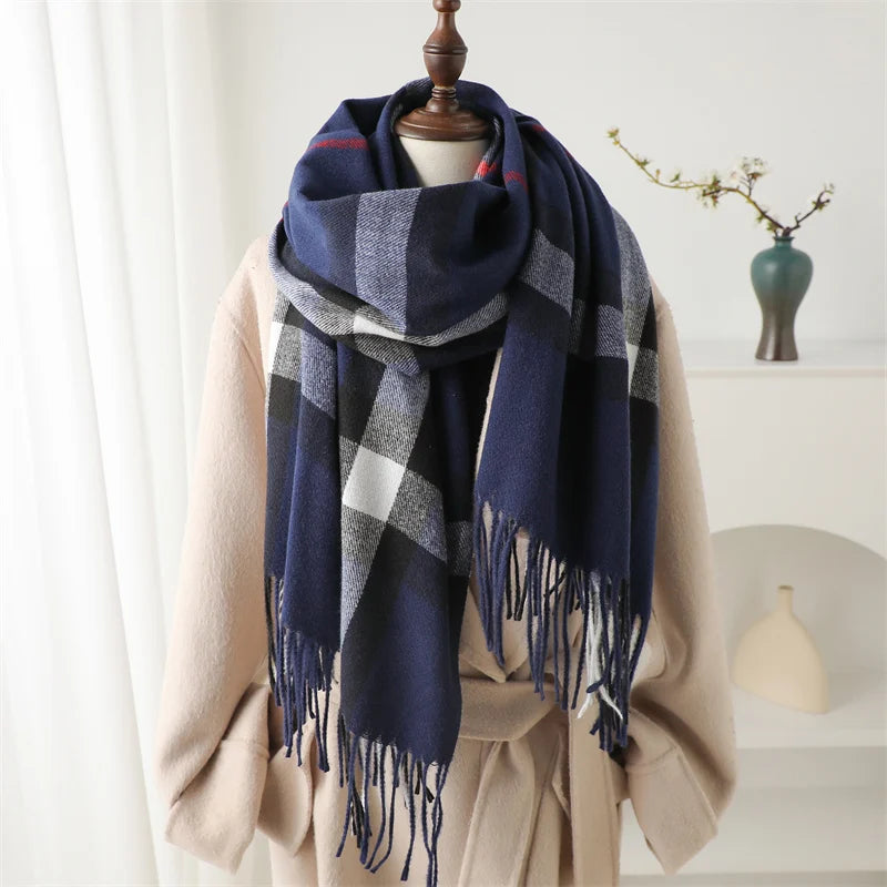 Veyloris | Luxus Winter Plaid Kaschmir-Schal mit Fransen