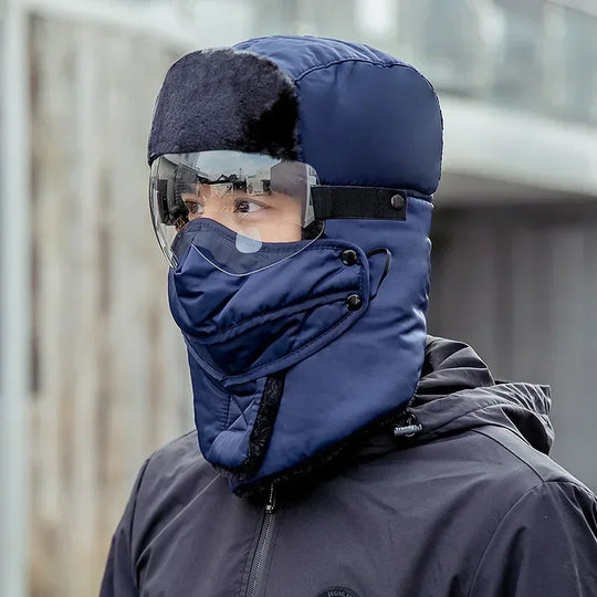 Unisex Winter Ski-Mütze mit Windschutz und Goggles