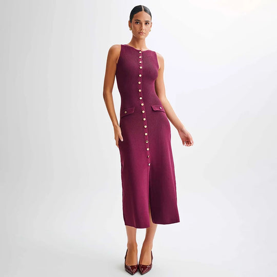 Sybille | Elegantes Ärmelloses Strickkleid mit Knopfleiste