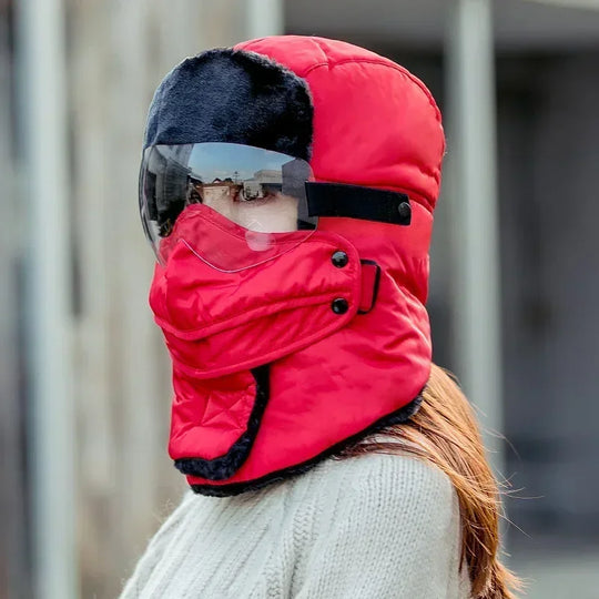 Unisex Winter Ski-Mütze mit Windschutz und Goggles