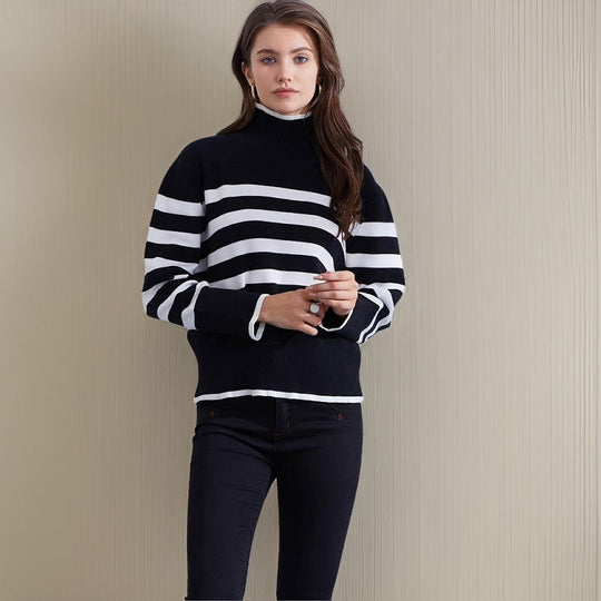 Marguerite | Streifen-Rollkragenpullover