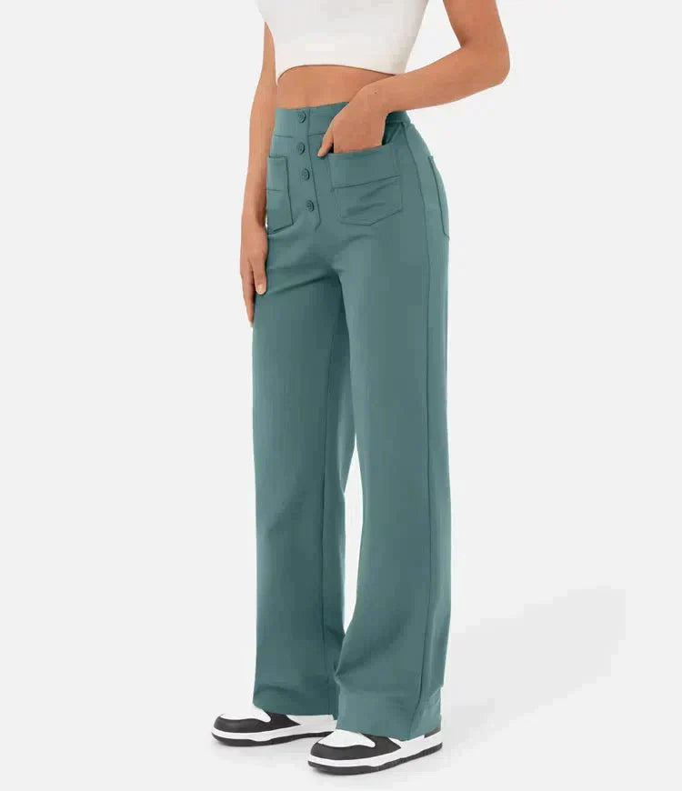 Nica | Stylische High-Waist-Hose mit Knopfdetail