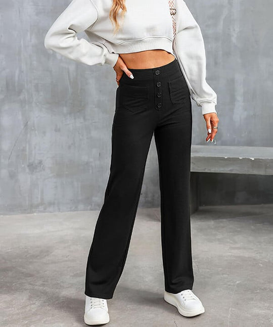 Nica | Stylische High-Waist-Hose mit Knopfdetail