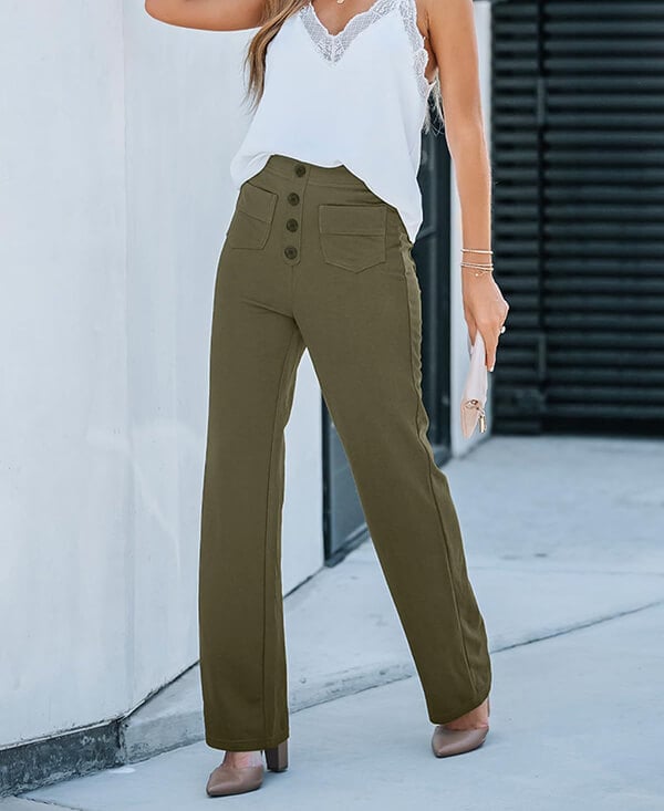 Nica | Stylische High-Waist-Hose mit Knopfdetail