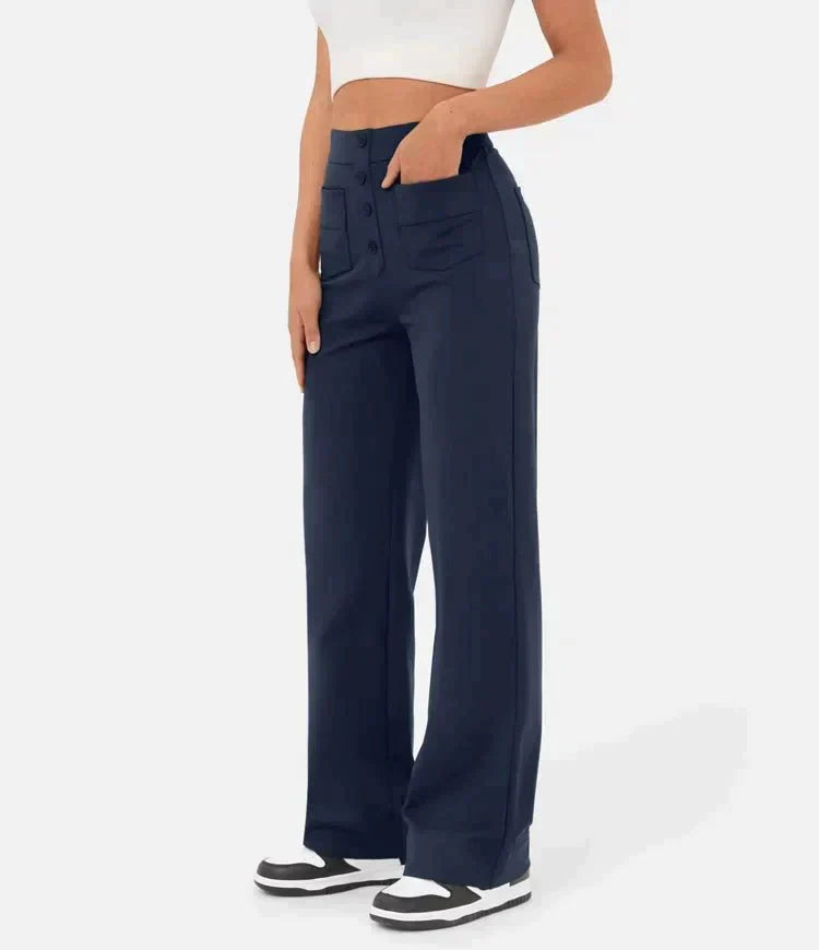 Nica | Stylische High-Waist-Hose mit Knopfdetail