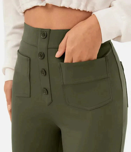 Nica | Stylische High-Waist-Hose mit Knopfdetail